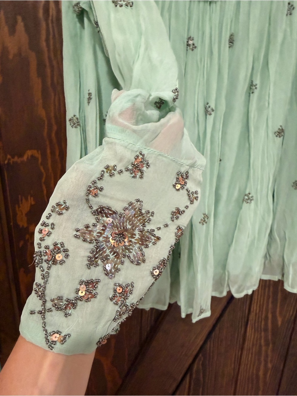 Free People Mint Green Embroidered Mini Dress - Picture 5 of 5